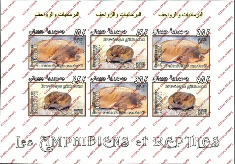 Djibouti 2010 Amphibians and Reptiles Illegal Stamp Sheetlet of 6 Djibouti 2010 Amphibians and Reptiles Illegal Stamp Sheetlet of 6