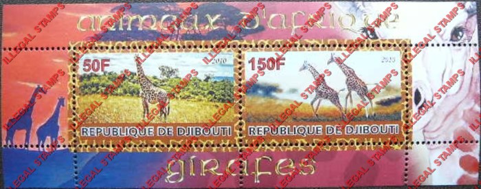 Djibouti 2010 Animals of Africa Giraffes Illegal Stamp Souvenir Sheet of 2 Djibouti 2010 Animals of Africa Giraffes Illegal Stamp Souvenir Sheet of 2