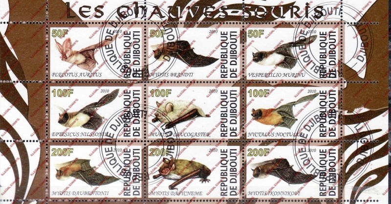 Djibouti 2010 Bats Illegal Stamp Sheetlet of 9 Djibouti 2010 Bats Illegal Stamp Sheetlet of 9