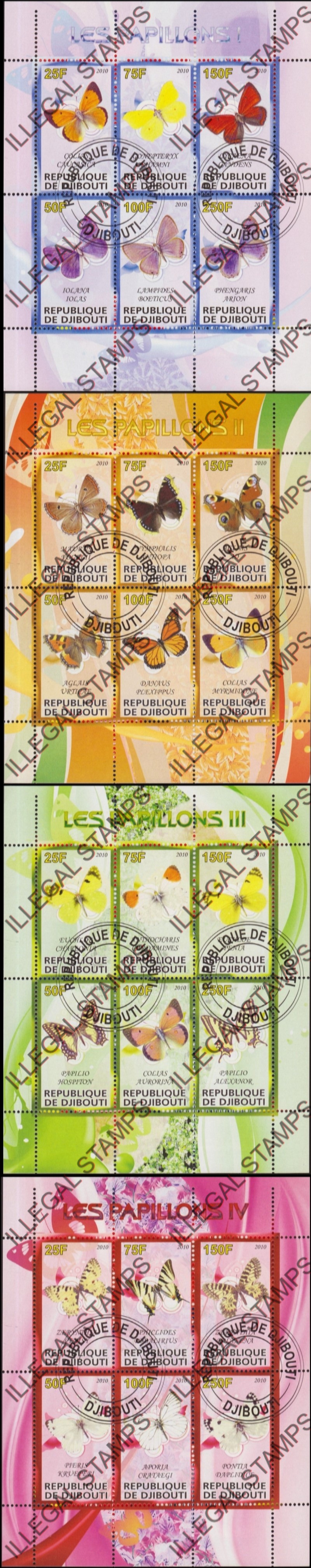 Djibouti 2010 Butterflies Illegal Stamp Sheetlets of 6 Djibouti 2010 Butterflies Illegal Stamp Sheetlets of 6