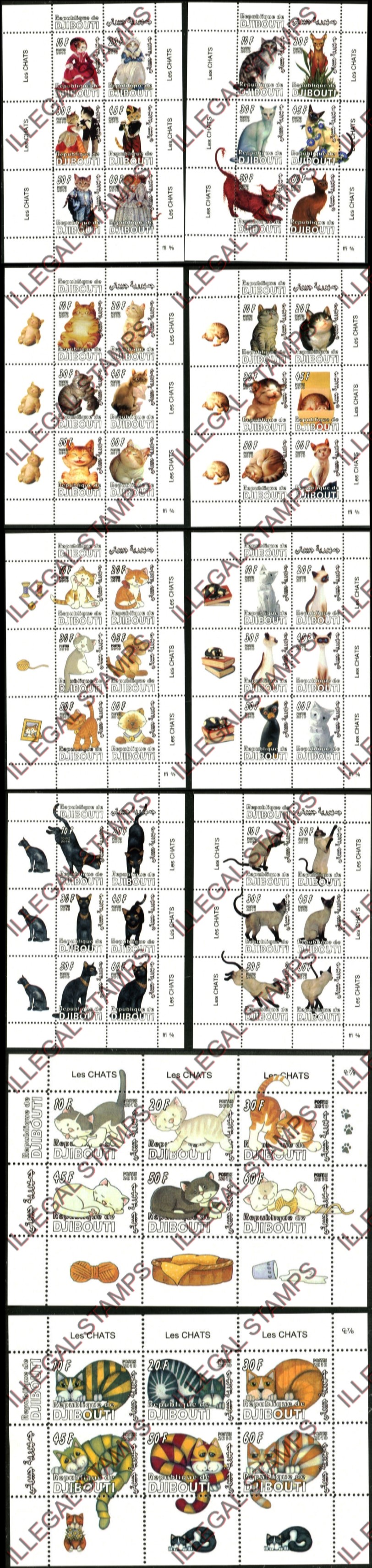 Djibouti 2010 Cats Illegal Stamp Sheetlets of 6 Djibouti 2010 Cats Illegal Stamp Sheetlets of 6