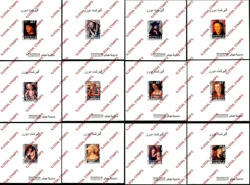 Djibouti 2010 Durer Paintings Illegal Stamp Deluxe Souvenir Sheets of 1 from the Sheetlets Djibouti 2010 Durer Paintings Illegal Stamp Deluxe Souvenir Sheets of 1 from the Sheetlets