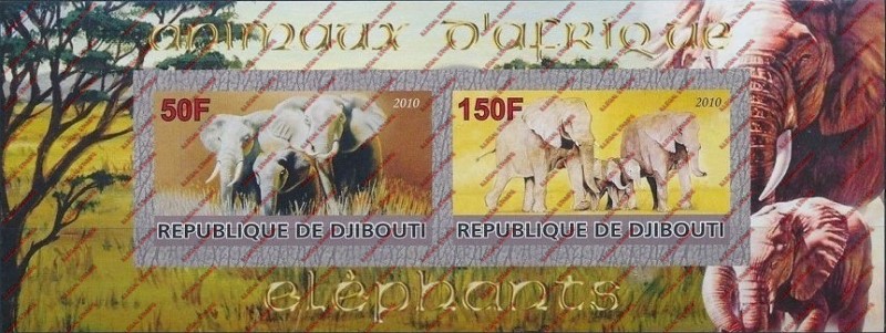 Djibouti 2010 Elephants Illegal Stamp Souvenir Sheet of 2 Djibouti 2010 Elephants Illegal Stamp Souvenir Sheet of 2