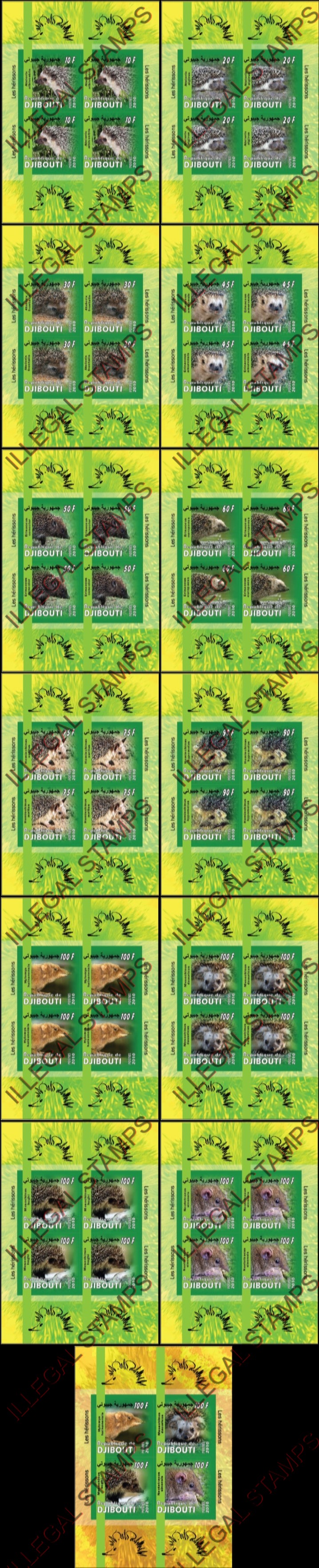 Djibouti 2010 Hedgehogs Illegal Stamp Souvenir Sheetlets of 4 Djibouti 2010 Hedgehogs Illegal Stamp Souvenir Sheetlets of 4