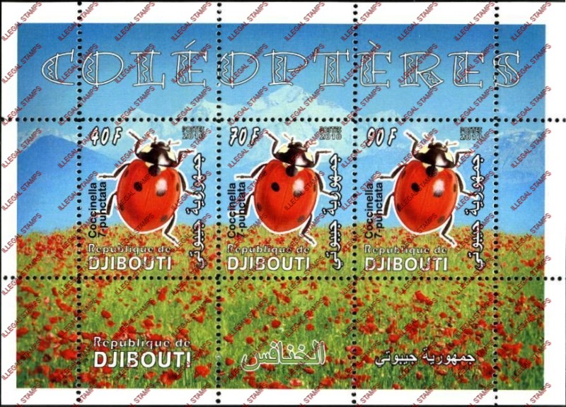 Djibouti 2010 Insects Beetles Illegal Stamp Souvenir Sheetlet of 3 Djibouti 2010 Insects Beetles Illegal Stamp Souvenir Sheetlet of 3