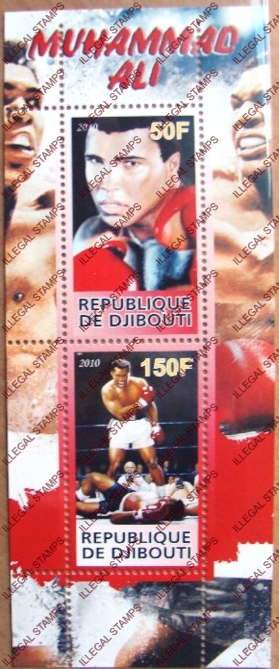 Djibouti 2010 Muhammad Ali Illegal Stamp Souvenir Sheet of 2 Djibouti 2010 Muhammad Ali Illegal Stamp Souvenir Sheet of 2