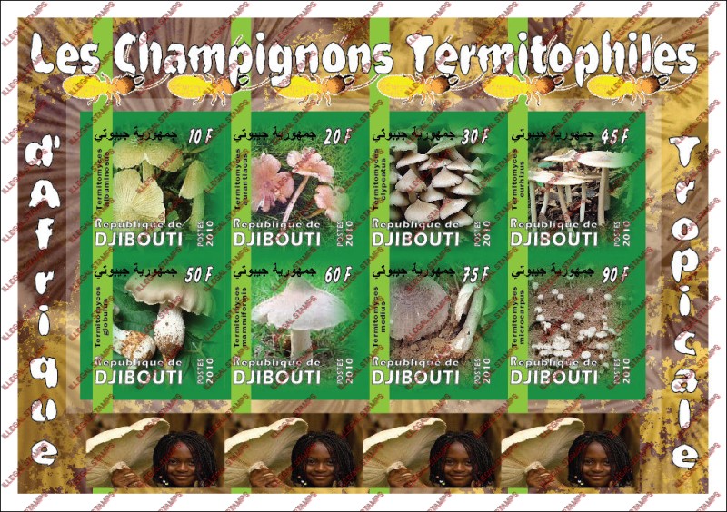 Djibouti 2010 Mushrooms Illegal Stamp Sheetlet of 8 Djibouti 2010 Mushrooms Illegal Stamp Sheetlet of 8