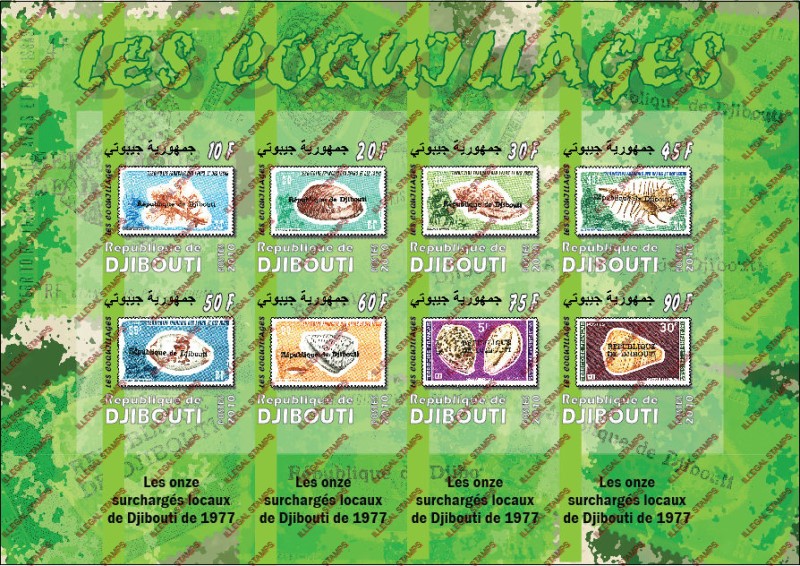 Djibouti 2010 Sea Shells Illegal Stamp Sheetlet of 8 Djibouti 2010 Sea Shells Illegal Stamp Sheetlet of 8
