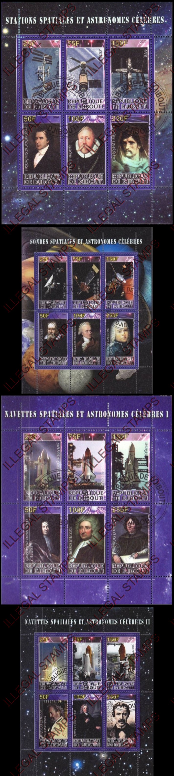 Djibouti 2010 Spacecraft and Astronomers Illegal Stamp Sheetlets of 6 Djibouti 2010 Spacecraft and Astronomers Illegal Stamp Sheetlets of 6