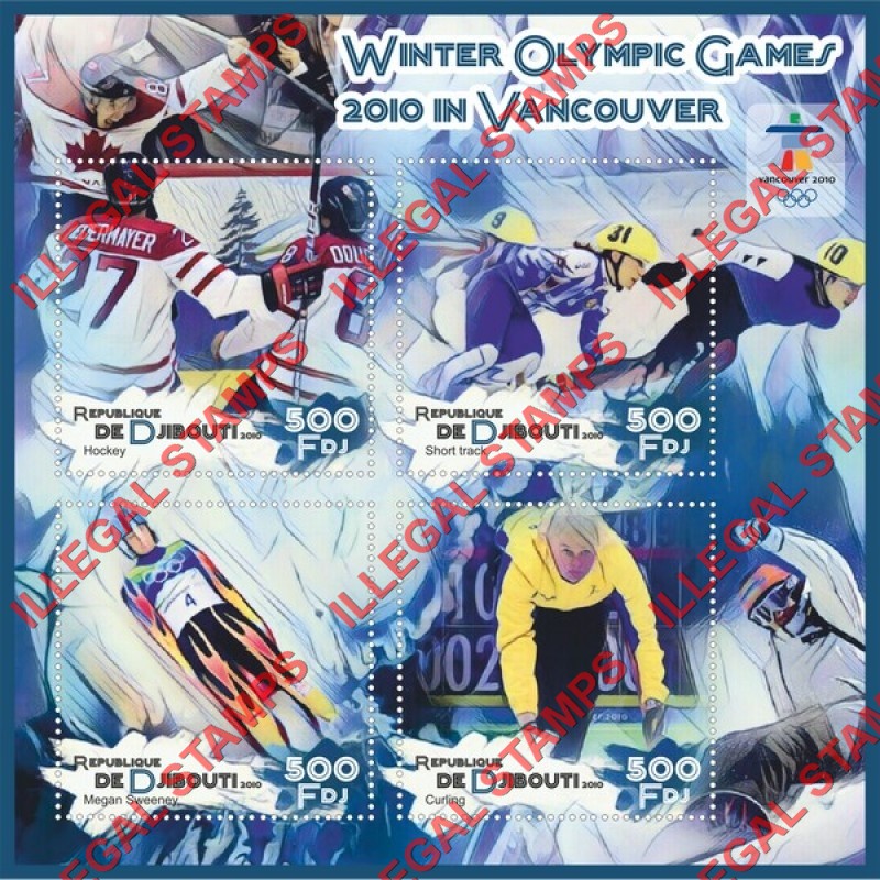 Djibouti 2010 Winter Olympic Games in London Illegal Stamp Souvenir Sheet of 4 Djibouti 2010 Winter Olympic Games in London Illegal Stamp Souvenir Sheet of 4