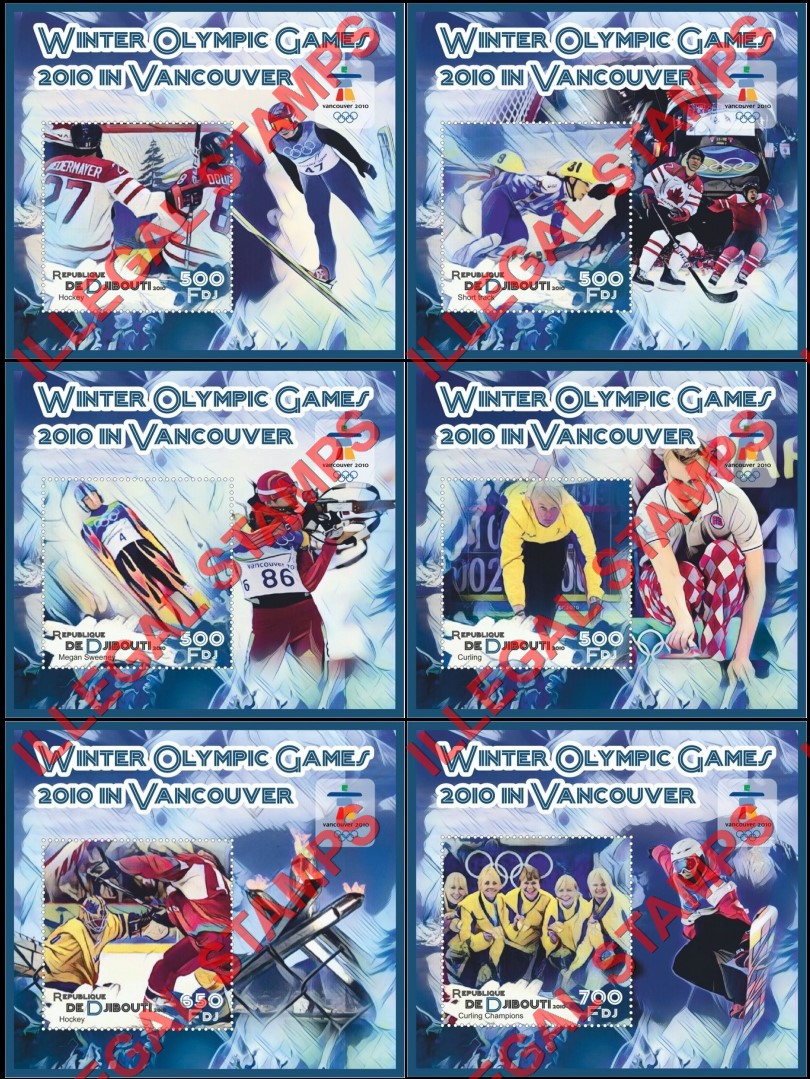 Djibouti 2010 Winter Olympic Games in London Illegal Stamp Souvenir Sheets of 1 Djibouti 2010 Winter Olympic Games in London Illegal Stamp Souvenir Sheets of 1