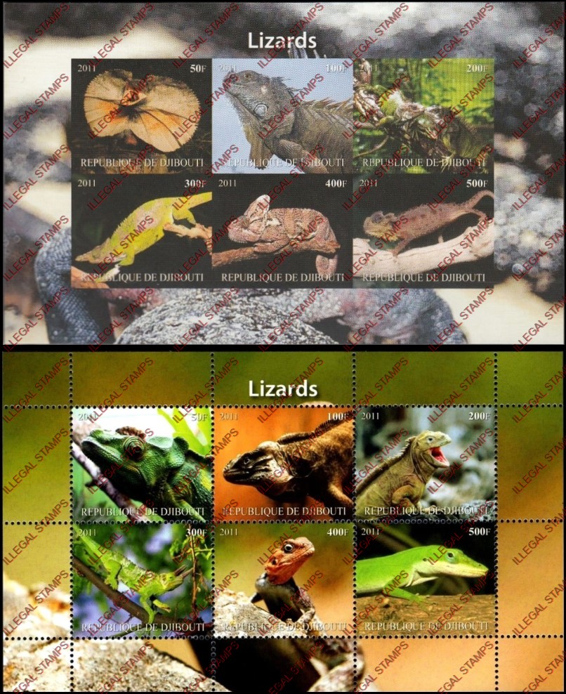 Djibouti 2011 Animals Lizards Illegal Stamp Sheetlets of 6 Djibouti 2011 Animals Lizards Illegal Stamp Sheetlets of 6