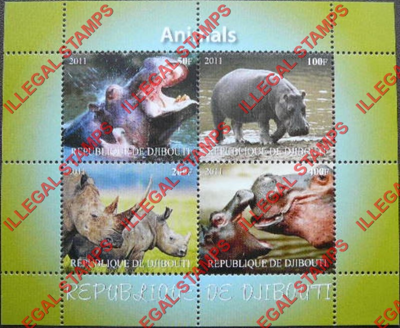 Djibouti 2011 Animals Illegal Stamp Souvenir Sheets of 4 with Plain Backgrounds (Part 2) Djibouti 2011 Animals Illegal Stamp Souvenir Sheets of 4 with Plain Backgrounds (Part 2)