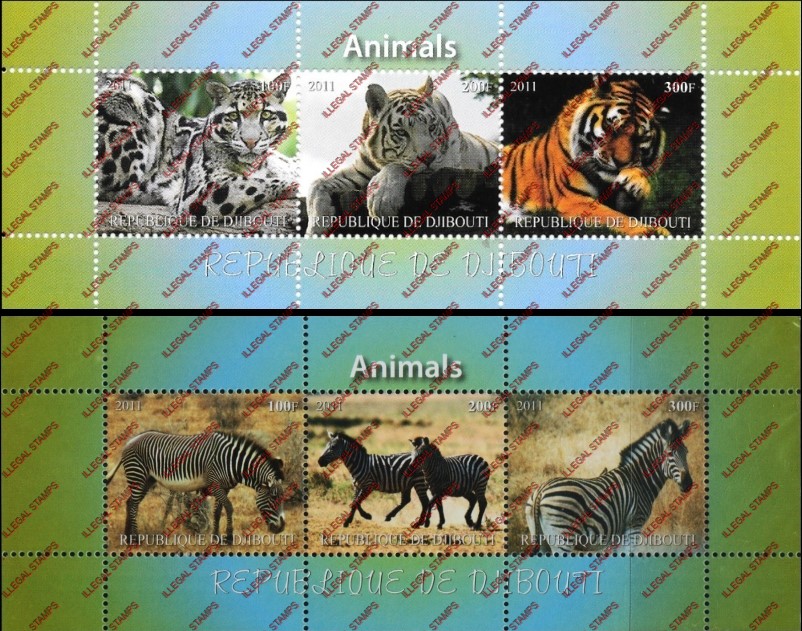 Djibouti 2011 Animals Illegal Stamp Souvenir Sheets of 3 with Plain Backgrounds Djibouti 2011 Animals Illegal Stamp Souvenir Sheets of 3 with Plain Backgrounds