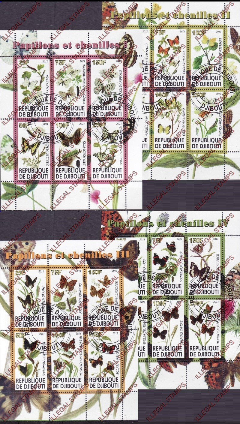 Djibouti 2011 Butterflies and Flowers Illegal Stamp Sheetlets of 6 Djibouti 2011 Butterflies and Flowers Illegal Stamp Sheetlets of 6
