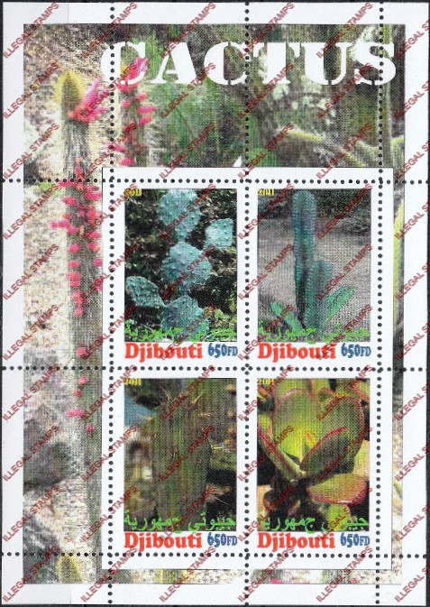Djibouti 2011 Cactus Illegal Stamp Souvenir Sheet of 4 Djibouti 2011 Cactus Illegal Stamp Souvenir Sheet of 4