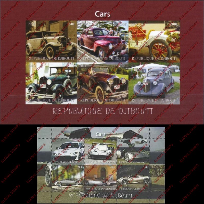 Djibouti 2011 Cars Illegal Stamp Sheetlets of 6 Djibouti 2011 Cars Illegal Stamp Sheetlets of 6