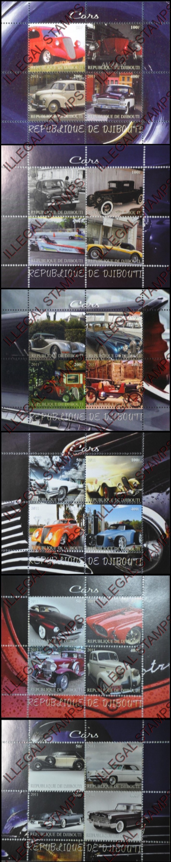 Djibouti 2011 Cars Illegal Stamp Souvenir Sheets of 4 (Part 1) Djibouti 2011 Cars Illegal Stamp Souvenir Sheets of 4 (Part 1)