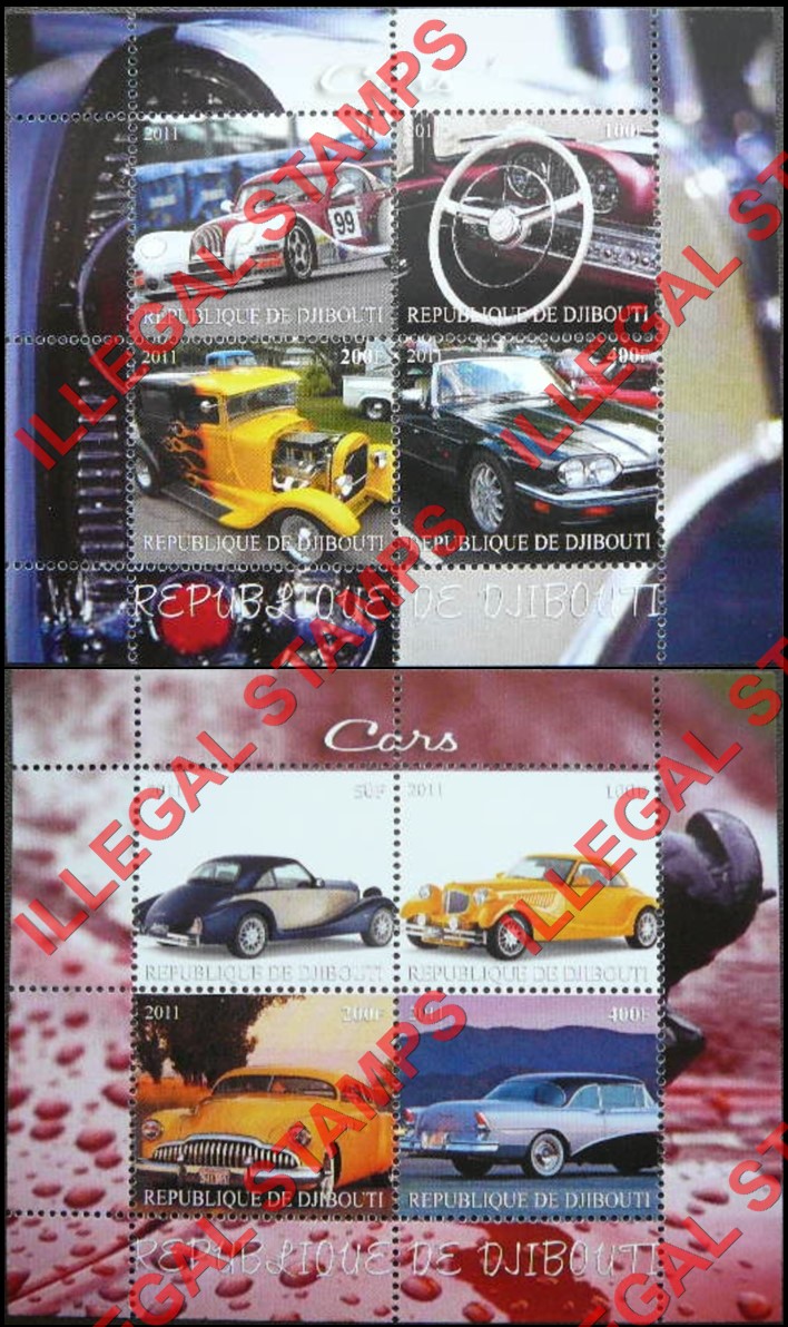 Djibouti 2011 Cars Illegal Stamp Souvenir Sheets of 4 (Part 2) Djibouti 2011 Cars Illegal Stamp Souvenir Sheets of 4 (Part 2)