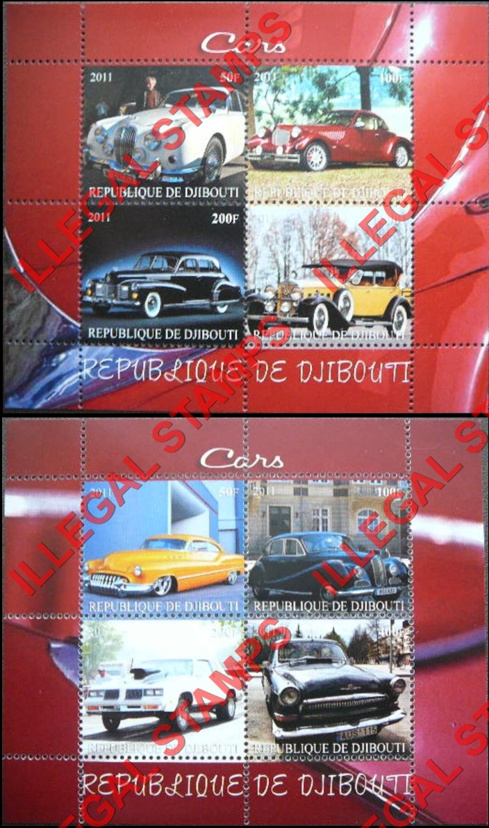 Djibouti 2011 Cars Illegal Stamp Souvenir Sheets of 4 (Part 3) Djibouti 2011 Cars Illegal Stamp Souvenir Sheets of 4 (Part 3)