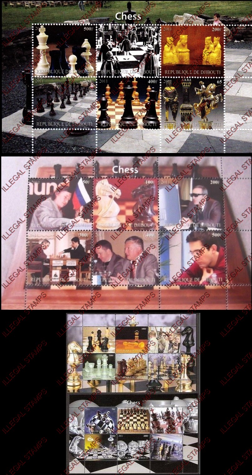 Djibouti 2011 Chess Illegal Stamp Sheetlets of 6 Djibouti 2011 Chess Illegal Stamp Sheetlets of 6