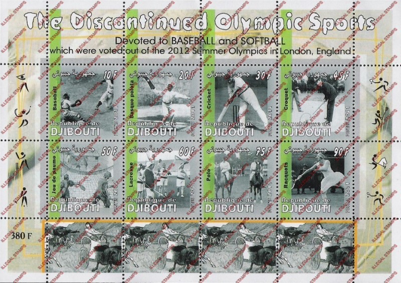 Djibouti 2011 Discontinued Olympic Sports Illegal Stamp Sheetlet of 8 Djibouti 2011 Discontinued Olympic Sports Illegal Stamp Sheetlet of 8