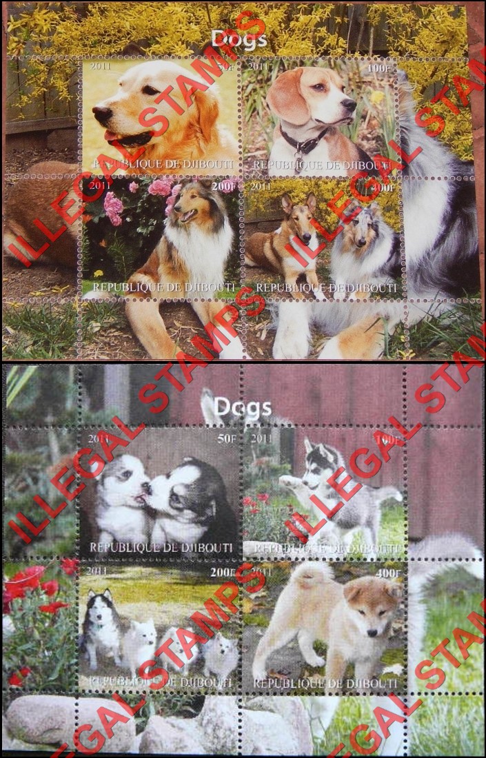 Djibouti 2011 Dogs Illegal Stamp Souvenir Sheet of 4 (different) (Part 1) Djibouti 2011 Dogs Illegal Stamp Souvenir Sheet of 4 (different) (Part 1)