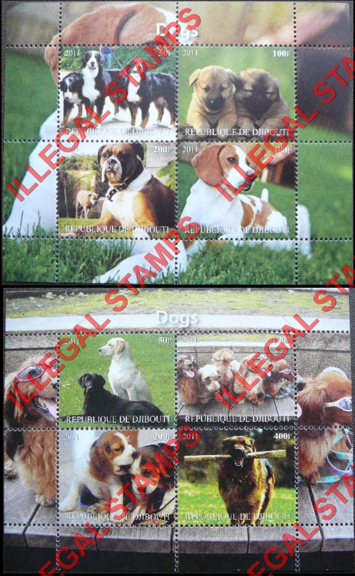 Djibouti 2011 Dogs Illegal Stamp Souvenir Sheet of 4 (different) (Part 2) Djibouti 2011 Dogs Illegal Stamp Souvenir Sheet of 4 (different) (Part 2)
