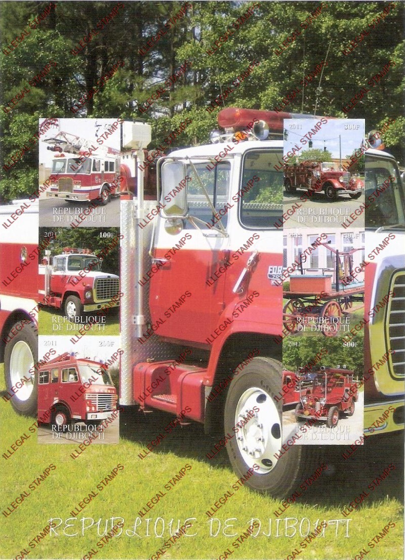 Djibouti 2011 Fire Engines Illegal Stamp Souvenir Sheetlet of 6 Djibouti 2011 Fire Engines Illegal Stamp Souvenir Sheetlet of 6