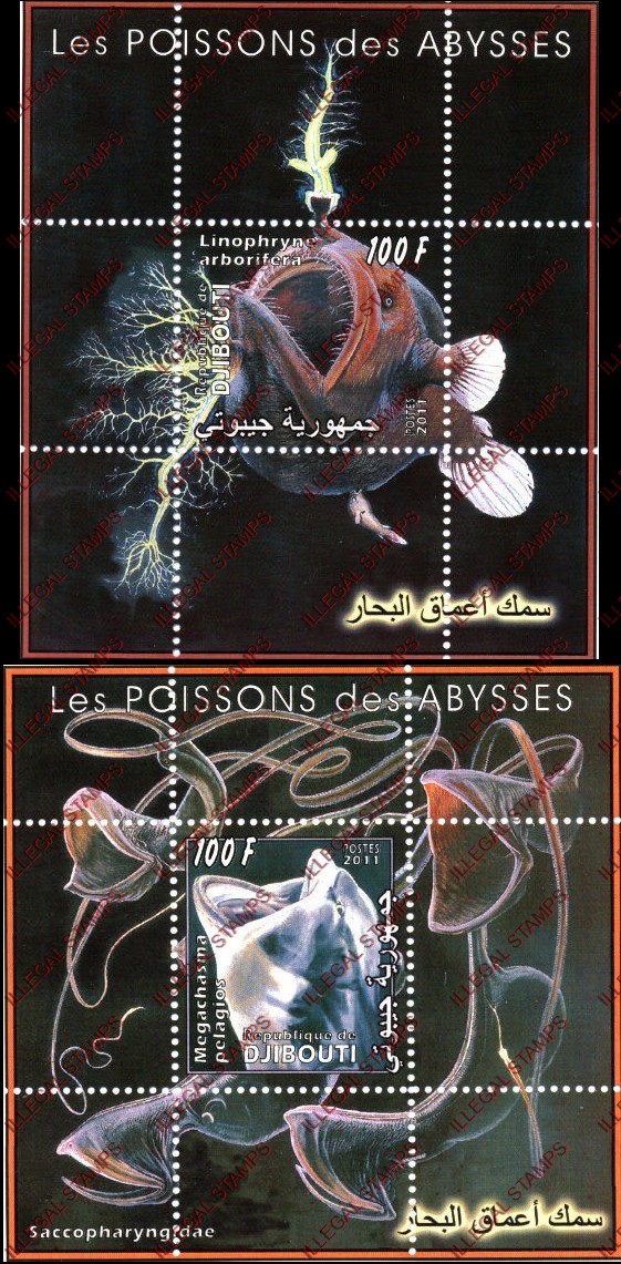 Djibouti 2011 Fish of the Abyss Illegal Stamp Souvenir Sheets of 1 Djibouti 2011 Fish of the Abyss Illegal Stamp Souvenir Sheets of 1