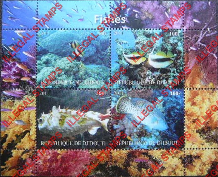 Djibouti 2011 Fish Illegal Stamp Souvenir Sheets of 4 (Part 2) Djibouti 2011 Fish Illegal Stamp Souvenir Sheets of 4 (Part 2)