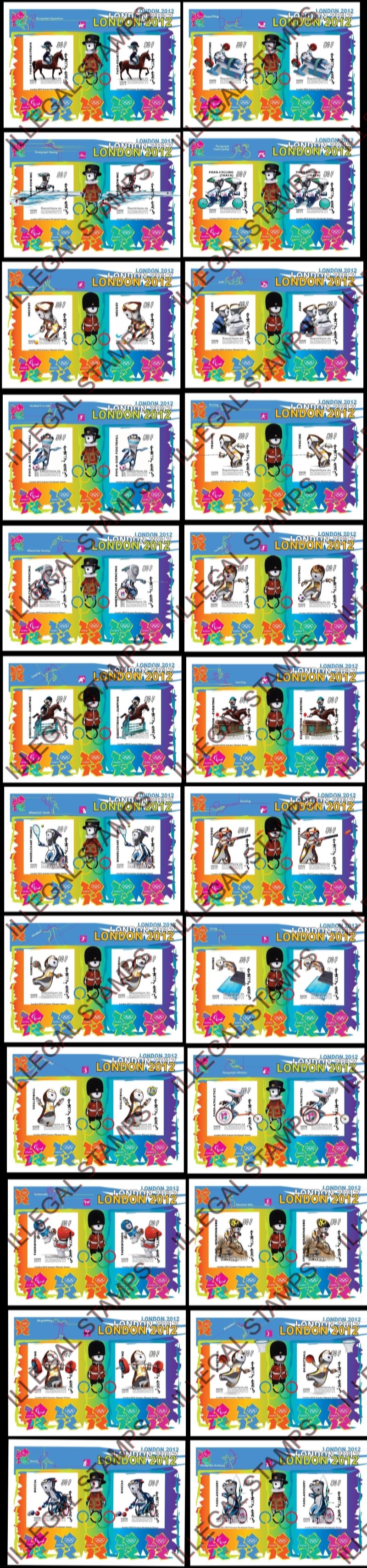 Djibouti 2011 London Paralympic Games Illegal Stamp Souvenir Sheets of 2 Part 1 Djibouti 2011 London Paralympic Games Illegal Stamp Souvenir Sheets of 2 Part 1