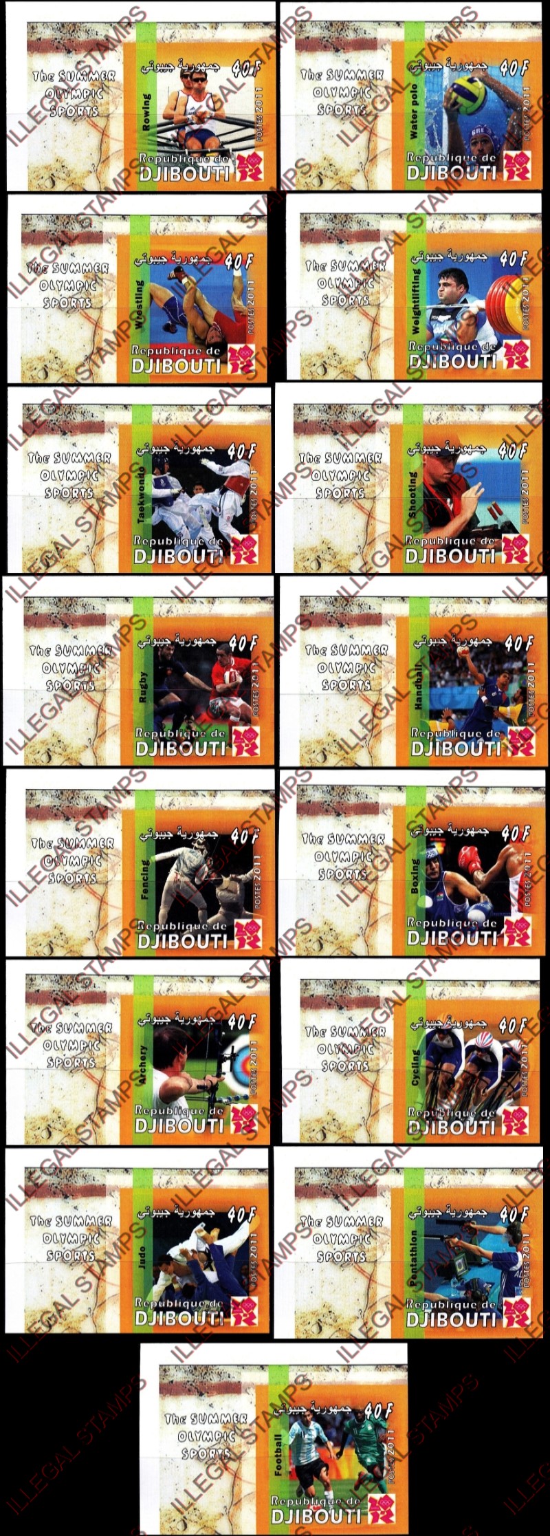 Djibouti 2011 Summer Olympic Games Illegal Stamp Deluxe Sheets of 1 Djibouti 2011 Summer Olympic Games Illegal Stamp Deluxe Sheets of 1