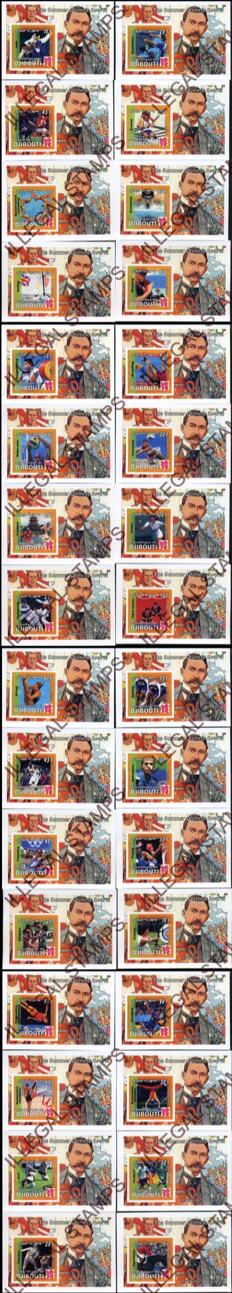 Djibouti 2011 Summer Olympic Games Illegal Stamp Souvenir Sheets of 1 Djibouti 2011 Summer Olympic Games Illegal Stamp Souvenir Sheets of 1
