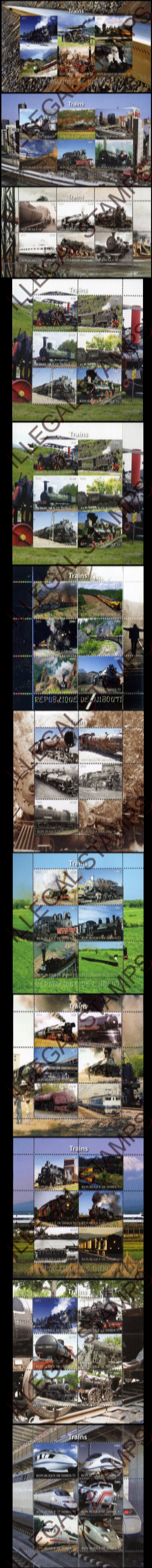 Djibouti 2011 Trains Illegal Stamp Sheetlets of 6 Djibouti 2011 Trains Illegal Stamp Sheetlets of 6