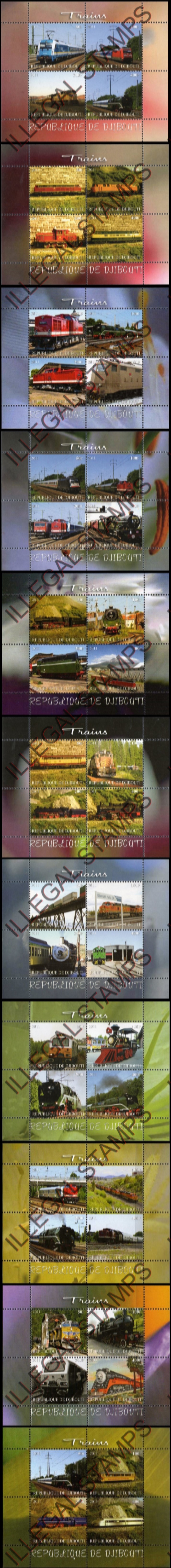 Djibouti 2011 Trains Illegal Stamp Souvenir Sheets of 4 Djibouti 2011 Trains Illegal Stamp Souvenir Sheets of 4
