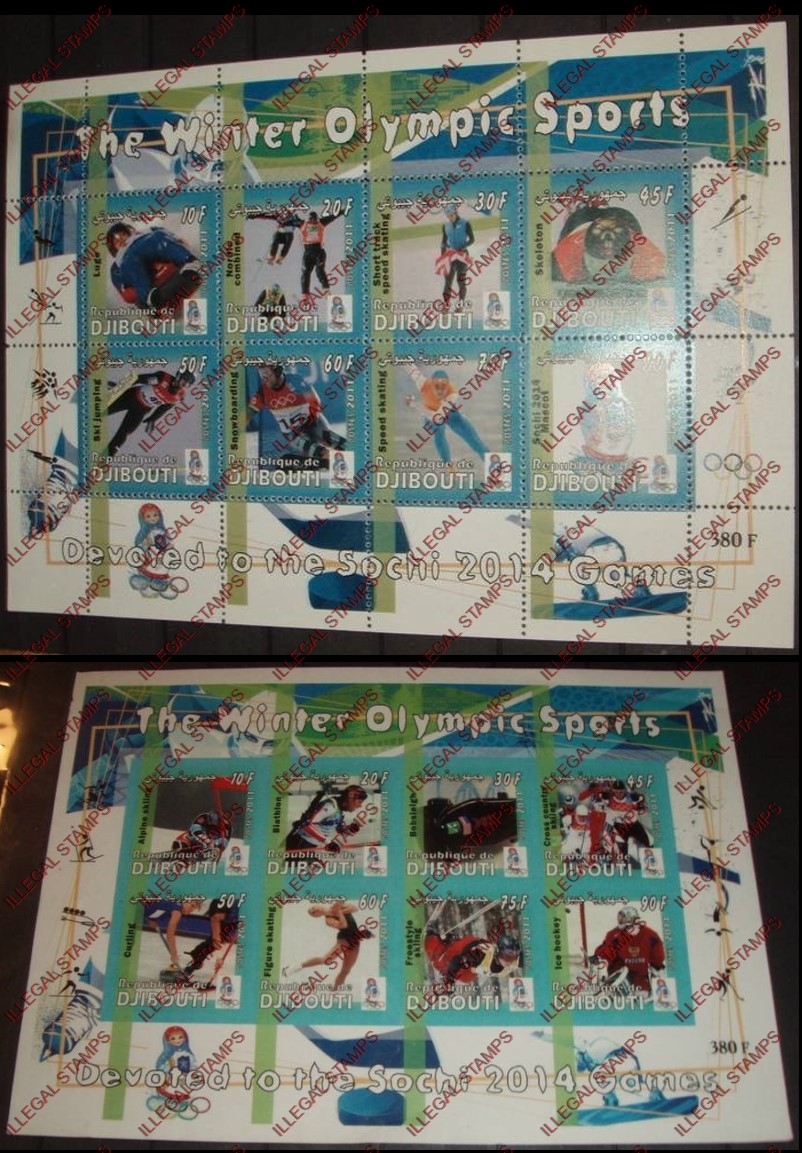 Djibouti 2011 Winter Olympic Games Illegal Stamp Sheetlets of 8 Djibouti 2011 Winter Olympic Games Illegal Stamp Sheetlets of 8