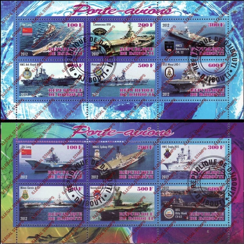 Djibouti 2012 Aircraft Carriers Illegal Stamp Sheetlets of 6 Djibouti 2012 Aircraft Carriers Illegal Stamp Sheetlets of 6