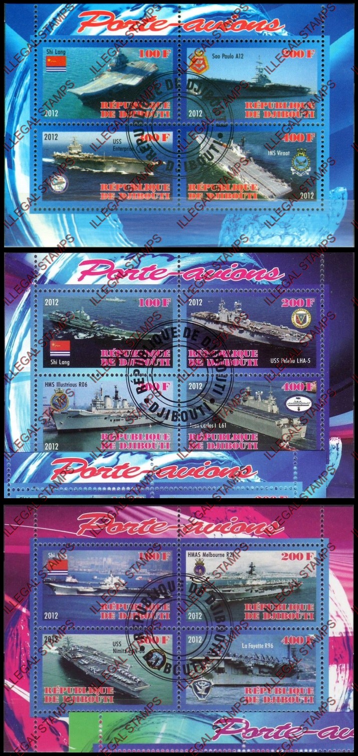 Djibouti 2012 Aircraft Carriers Illegal Stamp Souvenir Sheets of 4 Djibouti 2012 Aircraft Carriers Illegal Stamp Souvenir Sheets of 4