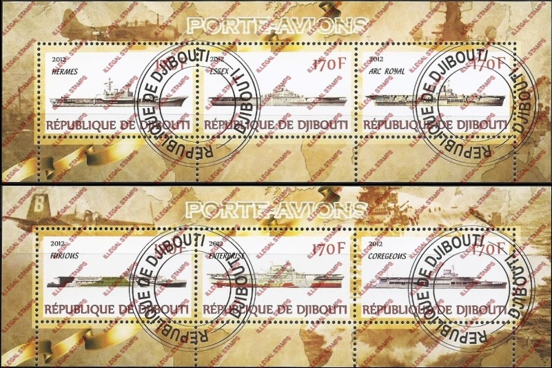 Djibouti 2012 Aircraft Carriers Illegal Stamp Souvenir Sheets of 3 Djibouti 2012 Aircraft Carriers Illegal Stamp Souvenir Sheets of 3