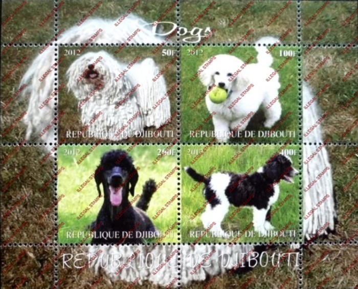 Djibouti 2012 Dogs Illegal Stamp Souvenir Sheet of 4 Djibouti 2012 Dogs Illegal Stamp Souvenir Sheet of 4