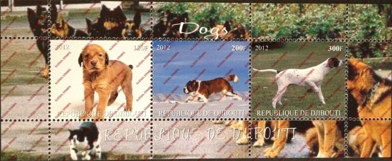 Djibouti 2012 Dogs Illegal Stamp Souvenir Sheet of 3 Djibouti 2012 Dogs Illegal Stamp Souvenir Sheet of 3