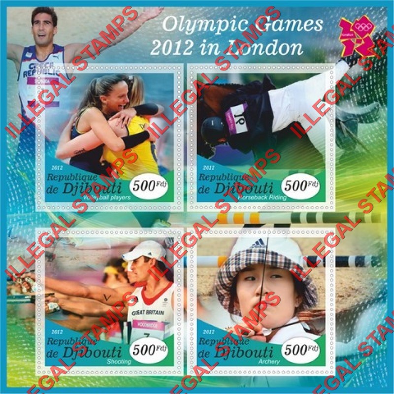 Djibouti 2012 Olympic Games in London Illegal Stamp Souvenir Sheet of 4 Djibouti 2012 Olympic Games in London Illegal Stamp Souvenir Sheet of 4