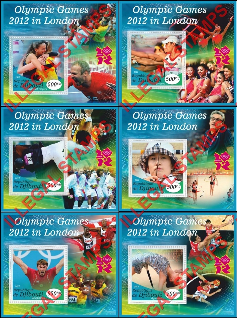 Djibouti 2012 Olympic Games in London Illegal Stamp Souvenir Sheets of 1 Djibouti 2012 Olympic Games in London Illegal Stamp Souvenir Sheets of 1