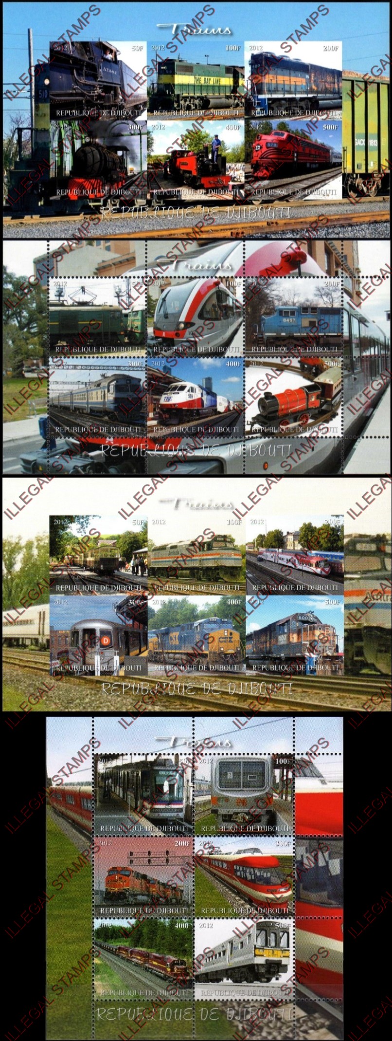 Djibouti 2012 Trains Illegal Stamp Sheetlets of 6 (Part 1) Djibouti 2012 Trains Illegal Stamp Sheetlets of 6 (Part 1)