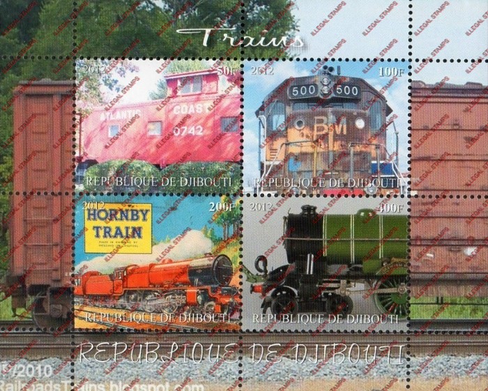 Djibouti 2012 Trains Illegal Stamp Souvenir Sheet of 4 Djibouti 2012 Trains Illegal Stamp Souvenir Sheet of 4