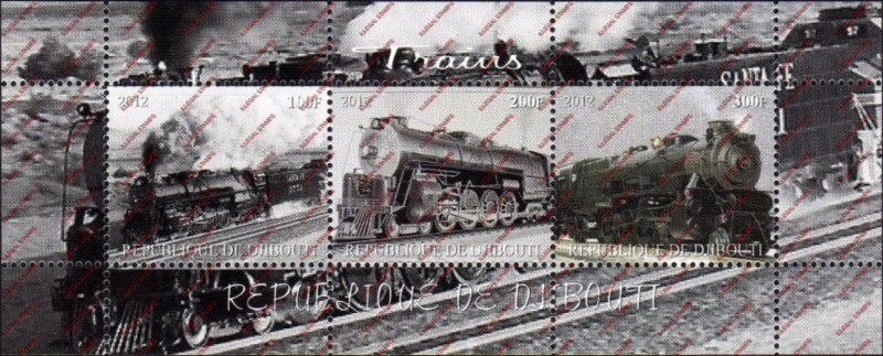 Djibouti 2012 Trains Illegal Stamp Souvenir Sheet of 3 Djibouti 2012 Trains Illegal Stamp Souvenir Sheet of 3