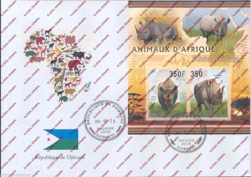 Djibouti 2013 African Animals Illegal Stamp Fake First Day Cover Djibouti 2013 African Animals Illegal Stamp Fake First Day Cover