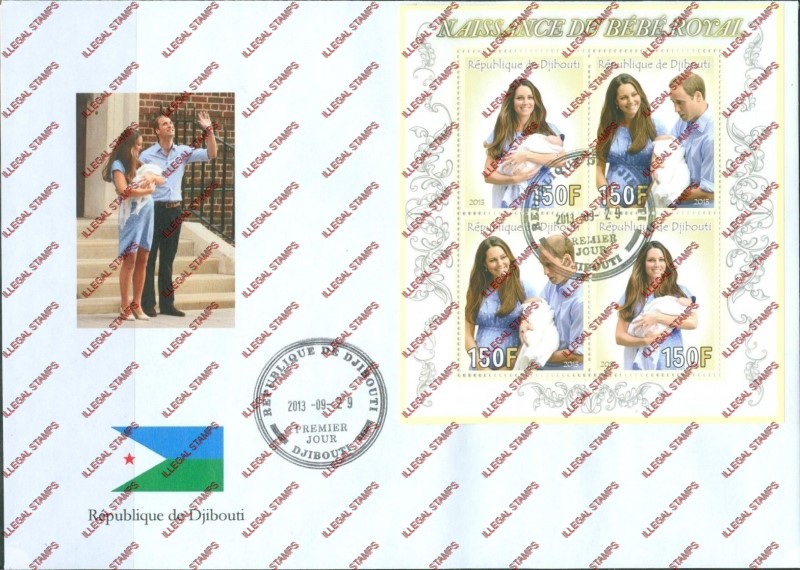 Djibouti 2013 Birth of the Royal Baby Prince George Illegal Stamp Fake First Day Cover Djibouti 2013 Birth of the Royal Baby Prince George Illegal Stamp Fake First Day Cover