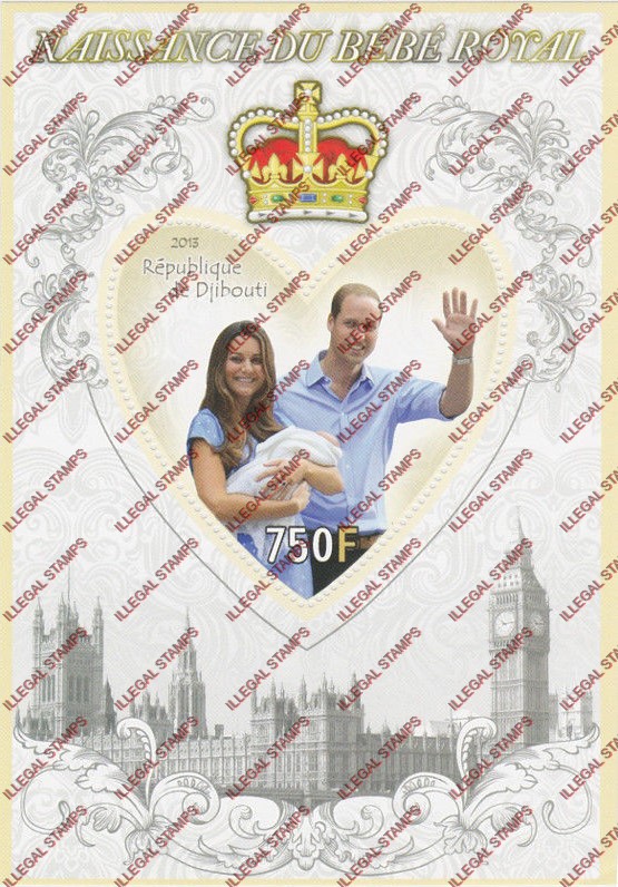 Djibouti 2013 Birth of the Royal Baby Prince George Illegal Stamp Souvenir Sheet of 1 Djibouti 2013 Birth of the Royal Baby Prince George Illegal Stamp Souvenir Sheet of 1